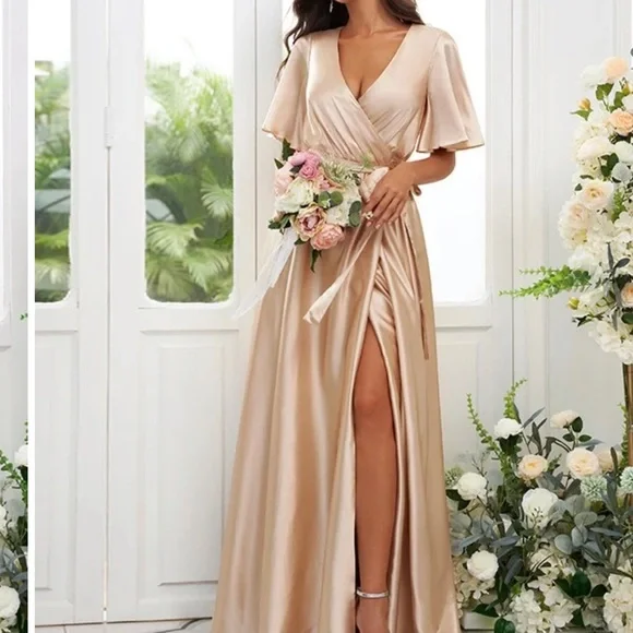 Hebeos | Dresses | New Hebeos Champagne Wrap Bridesmaids Dress | Poshmark